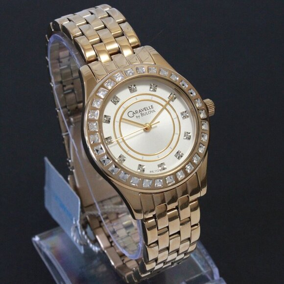Caravelle Ladies Quartz Watch By Bulova Chrystal Bezel And Indices 32mm - Picture 2 of 13